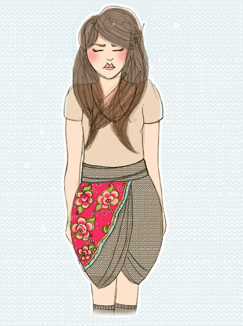 illustration de mode illusratricee blogueuse fond maille jupe slave